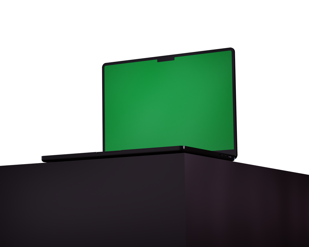 Czarny, smukły laptop z otwartą pokrywą i jasnym ekranem